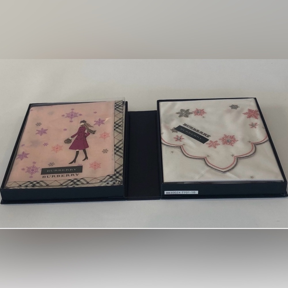 2 Burberry Pink and Purple Snowflake Handkerchief Made in Japan. Brand New